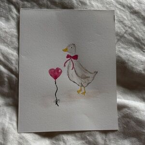 Duck Watercolor Art Print - Pink Accented Duck Illustration